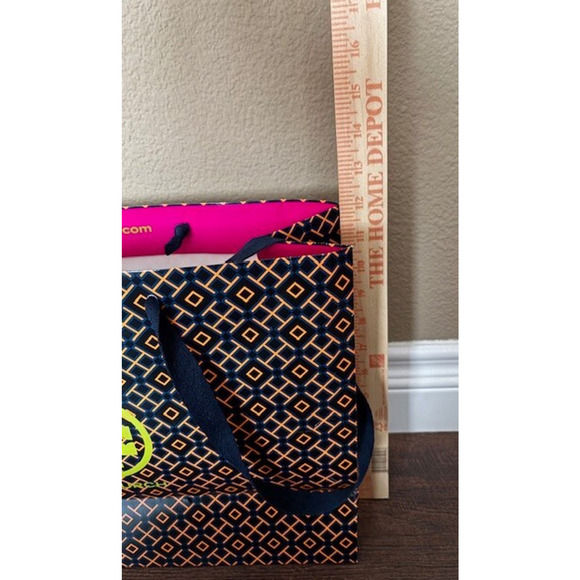 Tory Burch Empty Large 16 (L)×6 (W)×12 (H) Paper Shopping Bag Navy Orange Yellow - Picture 4 of 6